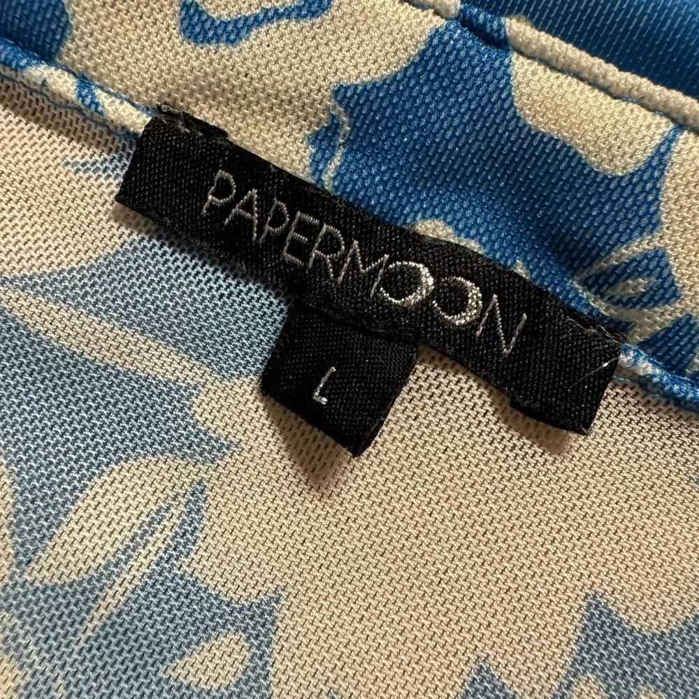 Y2K Mesh Rouched Button Top - Large - Blue and Offwhite Flowers Rave Festival - Picture 7 of 10